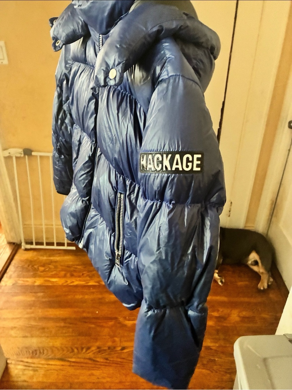 Mackage Kids Puffer Coat in Navy Blue with Hood